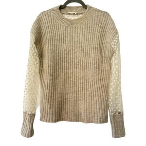 See by Chloe Say Aspen Mesh Embroidered Knit Sweater in Light Gray Size Large